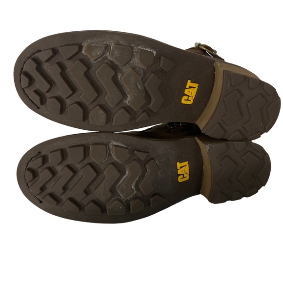 Caterpillar Brown Leather Work Boots Waterproof Moto Engineer Chunky Heel FLAW - Picture 10 of 14